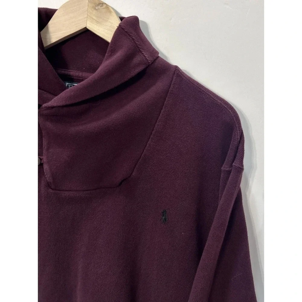 Vintage Ralph Lauren Mens Shawl Neck‎ Jumper Sweater Burgundy Size XXL / 2XL